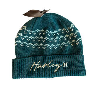 Hurley Vail Beanie Hat Hunter Green Fair Isle Print